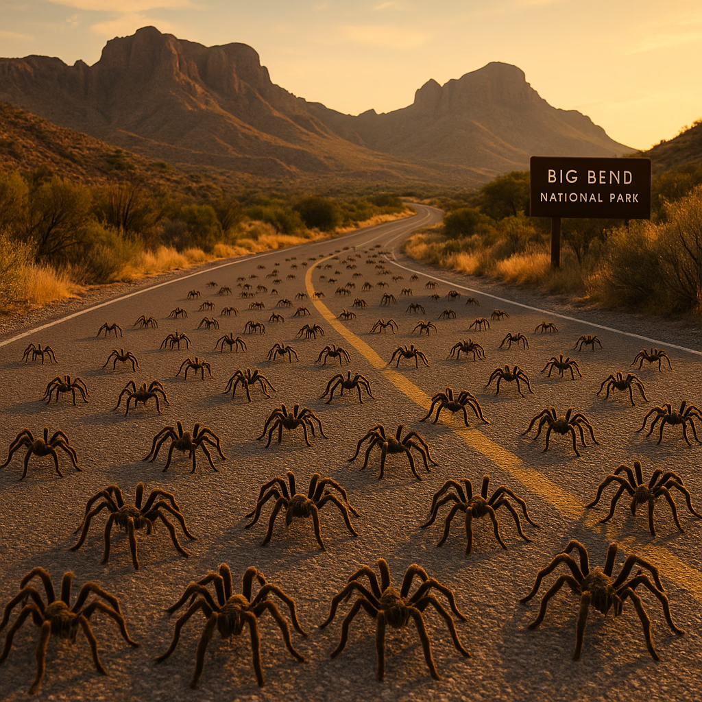 Rendering of the great Tarantula Migration in Big Bend National Park